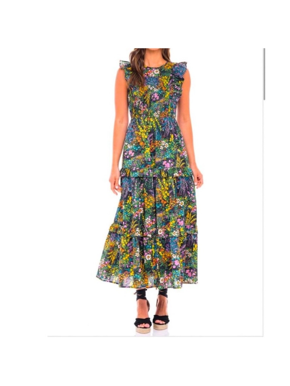 Banjanan Iris Tiered Dress Sleeveless Black Garden Party Small